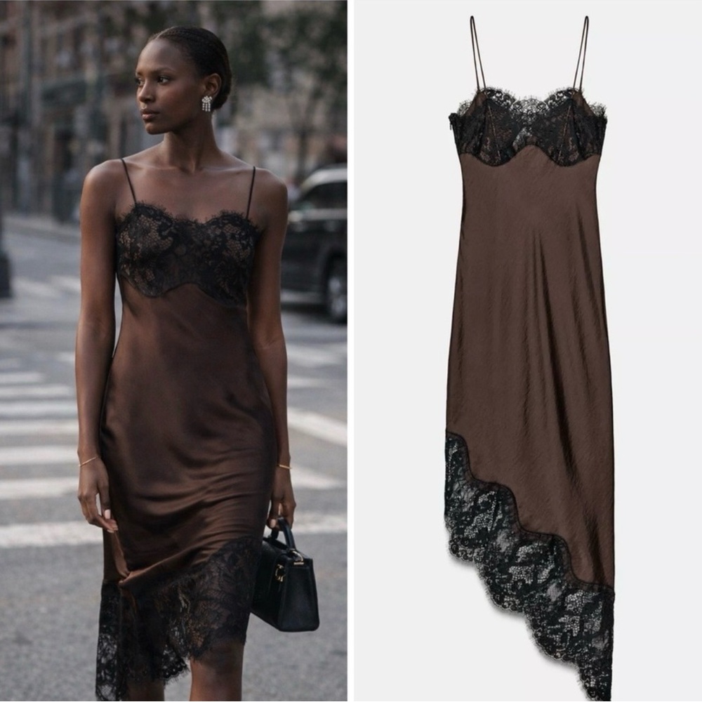 Zara Asymmetric Satin Dress with lace - Picture 5 of 10